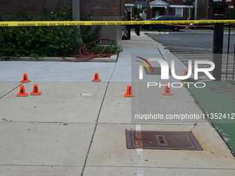 Shell casings are being located at the crime scene. A 49-year-old man is being shot and killed outside at Daniel J. Corkery Elementary Schoo...