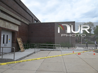 Shell casings are being located at the crime scene. A 49-year-old man is being shot and killed outside at Daniel J. Corkery Elementary Schoo...