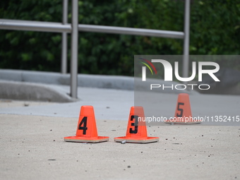 Shell casings are being located. A 49-year-old man is being shot and killed outside at Daniel J. Corkery Elementary School in Chicago, Illin...