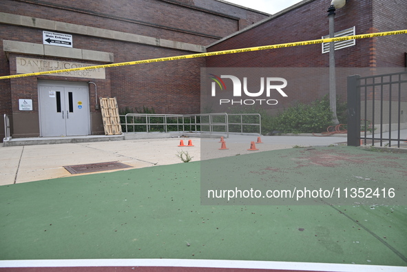 Shell casings are being located. A 49-year-old man is being shot and killed outside at Daniel J. Corkery Elementary School in Chicago, Illin...