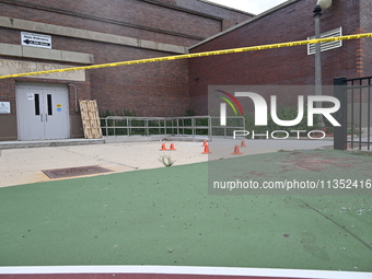 Shell casings are being located. A 49-year-old man is being shot and killed outside at Daniel J. Corkery Elementary School in Chicago, Illin...