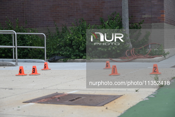 Shell casings are being located at the crime scene. A 49-year-old man is being shot and killed outside at Daniel J. Corkery Elementary Schoo...