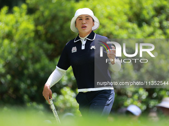 Amy Yang of Republic of Korea acknowledges the crowd on the third hole during Day Three of the KPMG Women's PGA Championship at Sahalee Coun...