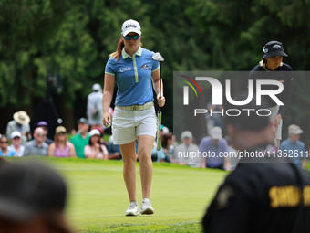 Leone Maguire of Ireland reacts to her putt on the 8th green during Day Three of the KPMG Women's PGA Championship at Sahalee Country Club i...