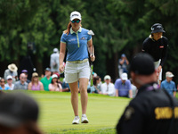 Leone Maguire of Ireland reacts to her putt on the 8th green during Day Three of the KPMG Women's PGA Championship at Sahalee Country Club i...