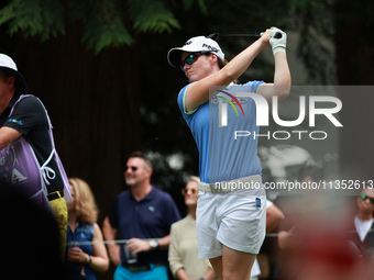 Leone Maguire of Ireland tees off on the 9th hole during Day Three of the KPMG Women's PGA Championship at Sahalee Country Club in Sammamish...