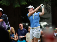 Leone Maguire of Ireland tees off on the 9th hole during Day Three of the KPMG Women's PGA Championship at Sahalee Country Club in Sammamish...