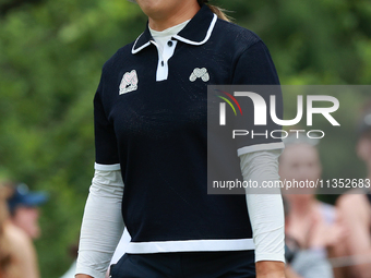 Amy Yang of Republic of Korea reacts to her putt on the 18th green during Day Three of the KPMG Women's PGA Championship at Sahalee Country...