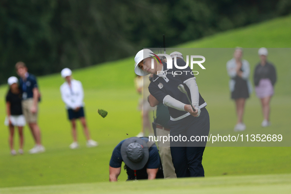 Amy Yang of Republic of Korea follows her shot toward the 18th green during Day Three of the KPMG Women's PGA Championship at Sahalee Countr...