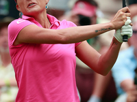 Lexi Thompson of Florida hits from the 17th tee during the third round of the KPMG Women's PGA Championship at Sahalee Country Club on Satur...