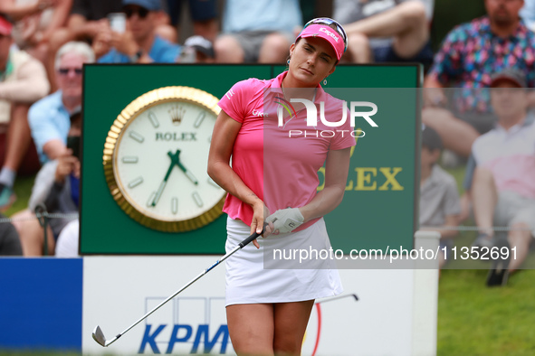 Lexi Thompson of Florida follows her shot from the 17th tee during the third round of the KPMG Women's PGA Championship at Sahalee Country C...