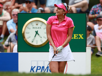 Lexi Thompson of Florida reacts to her shot from the 17th tee during the third round of the KPMG Women's PGA Championship at Sahalee Country...