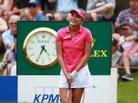 Lexi Thompson of Florida reacts to her shot from the 17th tee during the third round of the KPMG Women's PGA Championship at Sahalee Country...