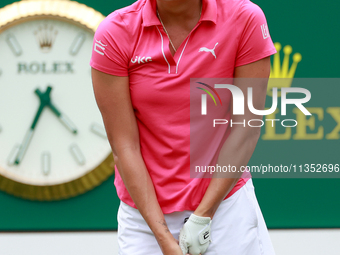 Lexi Thompson of Florida reacts to her shot from the 17th tee during the third round of the KPMG Women's PGA Championship at Sahalee Country...