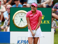 Lexi Thompson of Florida reacts to her shot from the 17th tee during the third round of the KPMG Women's PGA Championship at Sahalee Country...