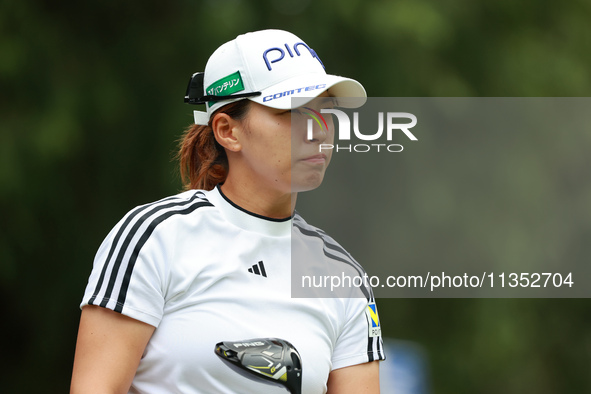 Hinako Shibuno of Japan tees off on the 7th hole during Day Three of the KPMG Women's PGA Championship at Sahalee Country Club in Sammamish,...