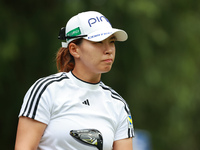 Hinako Shibuno of Japan tees off on the 7th hole during Day Three of the KPMG Women's PGA Championship at Sahalee Country Club in Sammamish,...