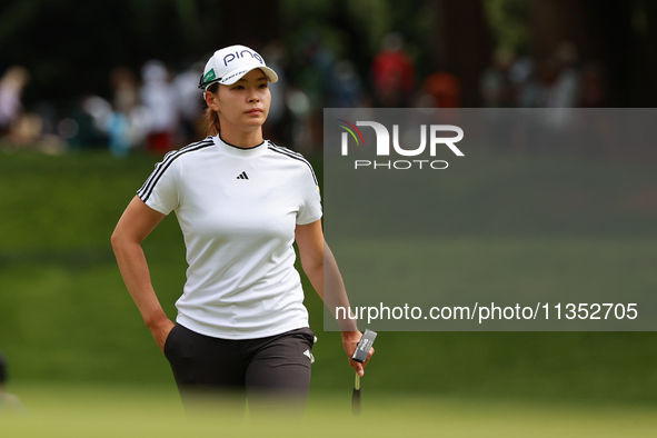 Hinako Shibuno of Japan approaches the 9th green during Day Three of the KPMG Women's PGA Championship at Sahalee Country Club in Sammamish,...