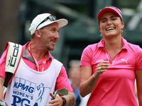 Lexi Thompson of Florida reacts to her shot from the 17th tee during the third round of the KPMG Women's PGA Championship at Sahalee Country...