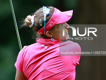 Lexi Thompson of Florida hits from the 18th fairway during the third round of the KPMG Women's PGA Championship at Sahalee Country Club on S...