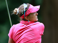 Lexi Thompson of Florida hits from the 18th fairway during the third round of the KPMG Women's PGA Championship at Sahalee Country Club on S...