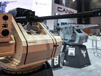 VILLEPINTE, FRANCE - JUNE 21: 
The TRAKON Remote Controlled Weapon Station (RCWS) on display at the Eurosatory Defense and Security expo, on...