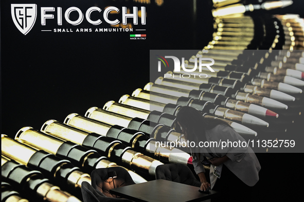 VILLEPINTE, FRANCE - JUNE 21: 
Logo of Fiocchi Munizioni, one of Italy's largest and oldest manufacturers of ammunition, seen Fiocchi stand,...