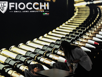 VILLEPINTE, FRANCE - JUNE 21: 
Logo of Fiocchi Munizioni, one of Italy's largest and oldest manufacturers of ammunition, seen Fiocchi stand,...