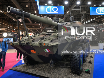 VILLEPINTE, FRANCE - JUNE 21: 
The Centauro II 105mm/120mm, an Italian military vehicle, seen at the Eurosatory Defense and Security expo, o...