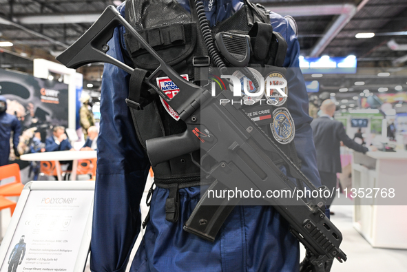 VILLEPINTE, FRANCE - JUNE 21: 
French National Police protection equipment, on display at the Eurosatory Defense and Security expo, on June...