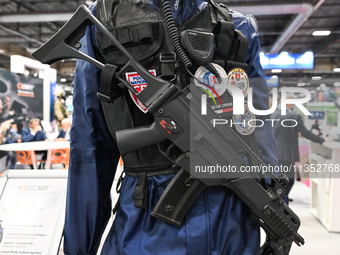 VILLEPINTE, FRANCE - JUNE 21: 
French National Police protection equipment, on display at the Eurosatory Defense and Security expo, on June...