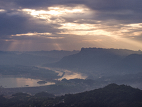 A golden sunrise is being seen over the Three Gorges Dam area in Yichang, China, on June 23, 2024, in the early morning. (