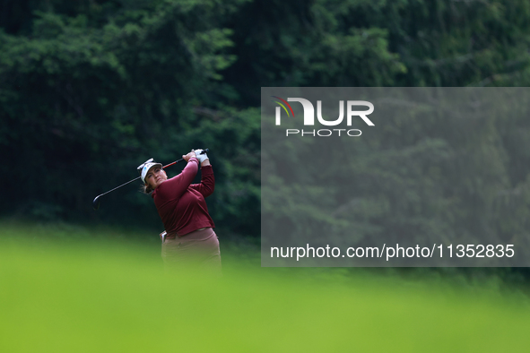 Lizette Salas of the United States plays her second shot on the 10th hole during Day Three of the KPMG Women's PGA Championship at Sahalee C...