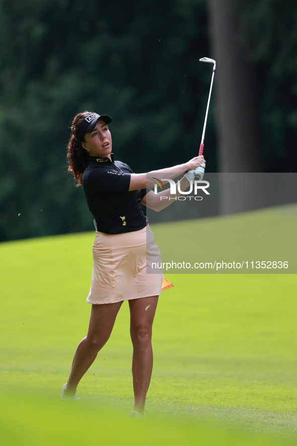 Georgia Hall of England plays her shot toward the 10th green during Day Three of the KPMG Women's PGA Championship at Sahalee Country Club i...