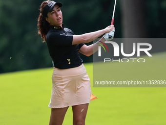 Georgia Hall of England plays her shot toward the 10th green during Day Three of the KPMG Women's PGA Championship at Sahalee Country Club i...