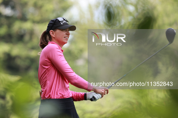 Elizabeth Szokol of the United States tees off on the 11th hole during Day Three of the KPMG Women's PGA Championship at Sahalee Country Clu...