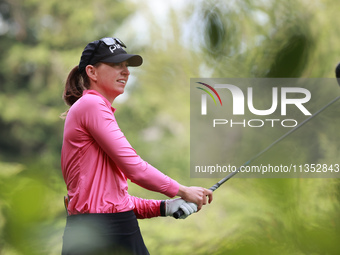 Elizabeth Szokol of the United States tees off on the 11th hole during Day Three of the KPMG Women's PGA Championship at Sahalee Country Clu...