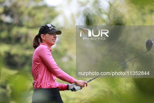 Elizabeth Szokol of the United States tees off on the 11th hole during Day Three of the KPMG Women's PGA Championship at Sahalee Country Clu...