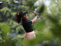 Georgia Hall of England tees off on the 11th hole during Day Three of the KPMG Women's PGA Championship at Sahalee Country Club in Sammamish...