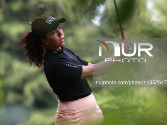 Georgia Hall of England tees off on the 11th hole during Day Three of the KPMG Women's PGA Championship at Sahalee Country Club in Sammamish...