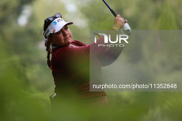 Lizette Salas of the United States tees off on the 11th hole during Day Three of the KPMG Women's PGA Championship at Sahalee Country Club i...