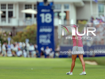 Lexi Thompson of Florida walks to the 18th green during the third round of the KPMG Women's PGA Championship at Sahalee Country Club on Satu...