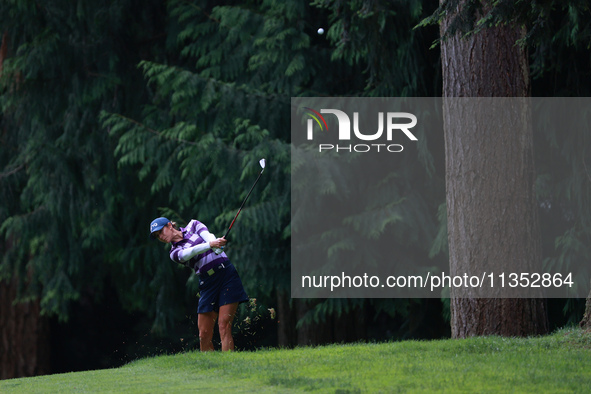 Azahara Munoz of Spain plays her second shot toward the 10th green during Day Three of the KPMG Women's PGA Championship at Sahalee Country...