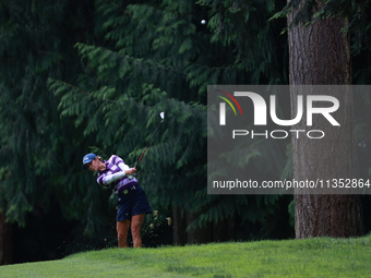 Azahara Munoz of Spain plays her second shot toward the 10th green during Day Three of the KPMG Women's PGA Championship at Sahalee Country...