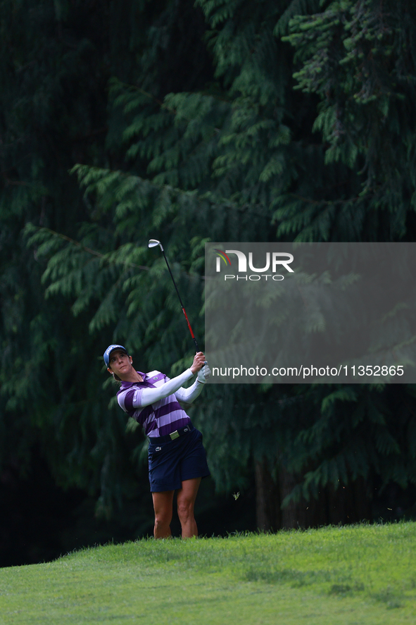 Azahara Munoz of Spain plays her second shot toward the 10th green during Day Three of the KPMG Women's PGA Championship at Sahalee Country...