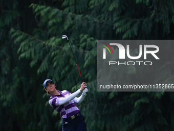 Azahara Munoz of Spain plays her second shot toward the 10th green during Day Three of the KPMG Women's PGA Championship at Sahalee Country...