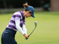 Azahara Munoz of Spain plays her shot toward the 10th green during Day Three of the KPMG Women's PGA Championship at Sahalee Country Club in...