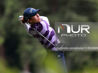 Azahara Munoz of Spain tees off on the 11th hole during Day Three of the KPMG Women's PGA Championship at Sahalee Country Club in Sammamish,...