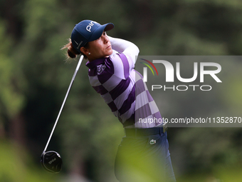 Azahara Munoz of Spain tees off on the 11th hole during Day Three of the KPMG Women's PGA Championship at Sahalee Country Club in Sammamish,...