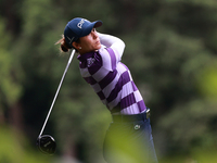 Azahara Munoz of Spain tees off on the 11th hole during Day Three of the KPMG Women's PGA Championship at Sahalee Country Club in Sammamish,...